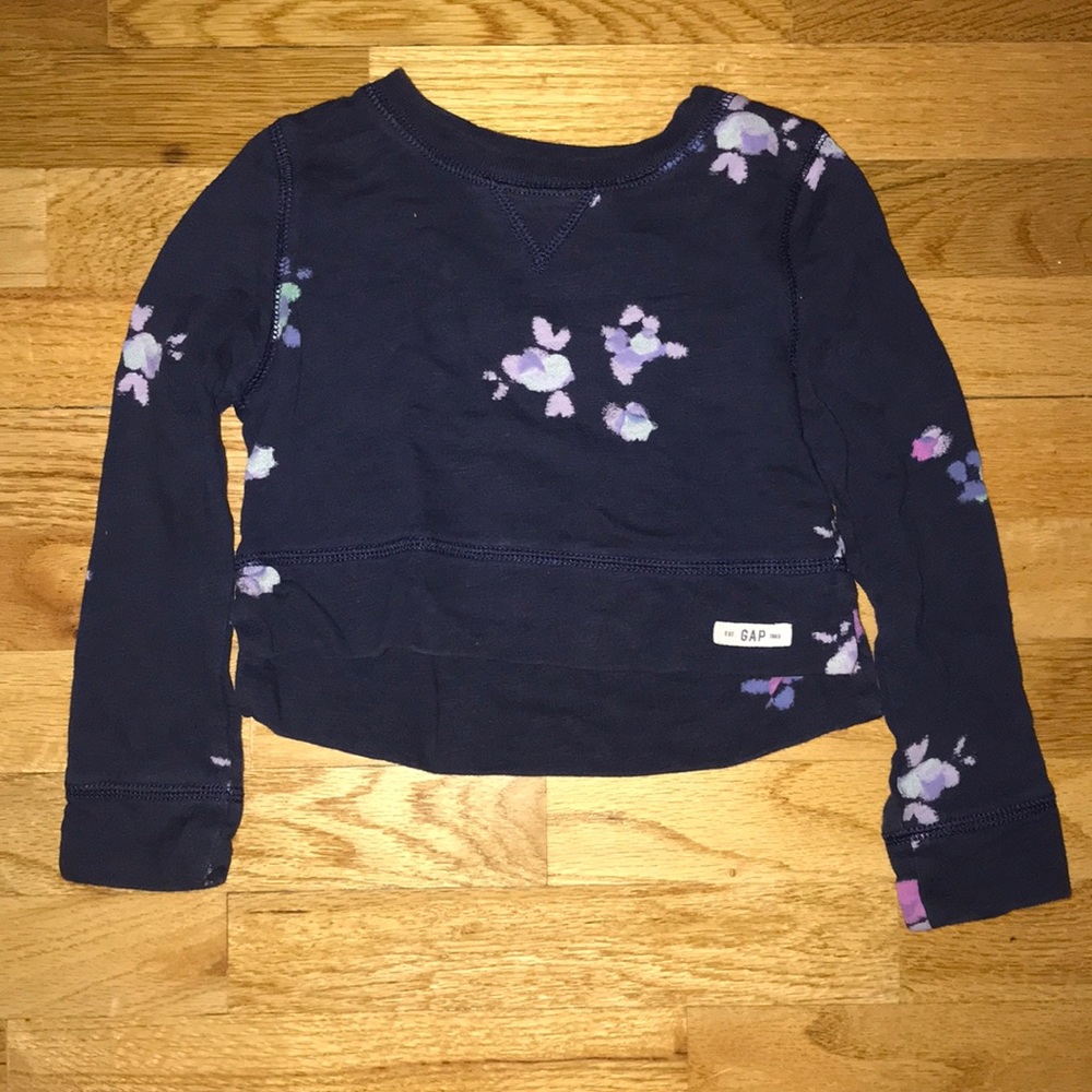 GapKids xs 4-5 navy cropped floral sweatshirt